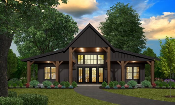 BLACKSTONE MOUNTAIN - ONE STORY BARN STYLE HOUSE PLAN - MB-2323 IRON ORE