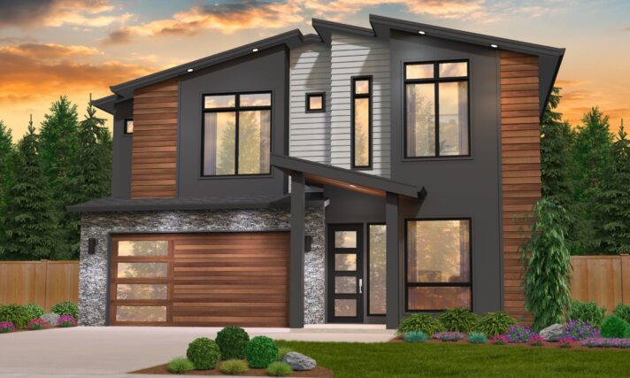 BRUCE WAYNE - NARROW MODERN TWO STORY HOUSE PLAN - MM-3289 FRONT